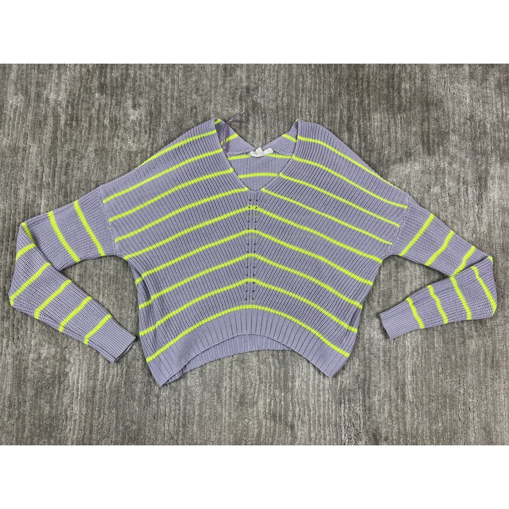 Cloudchaser Sweater Womens Large Purple Lime Green Striped V-Neck 5T58221R Knit
